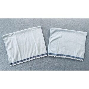 Pair Of Vintage Dundee Hand Towels - Light Blue With White Lace Trim - Lot Of 2